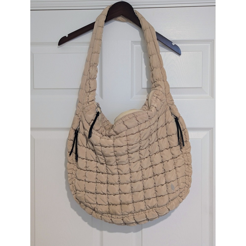 Free People Movement Quilted Carryall Bag Beige Puffer Hobo Shoulder Bag